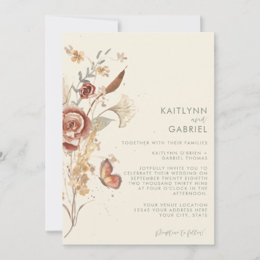 Invitation Fleur sauvage Sage Floral Aquarelle Mariage dans (Devant)