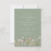 Invitation Fleur sauvage Sage Green All in One QR Code Mariag (Devant)