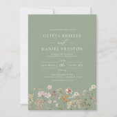 Invitation Fleur sauvage Sage Green All in One QR Code Mariag (Devant)