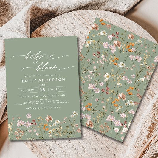Invitation Fleur sauvage Sage Green Baby dans le Baby shower