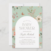 Invitation Fleur sauvage Sage Green Baby shower papillon (Devant)