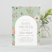 Invitation Fleur sauvage Sage Green Baby shower papillon (Debout devant)