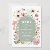 Invitation Fleur sauvage Sage Green Boho Baby dans la douche  (Devant)