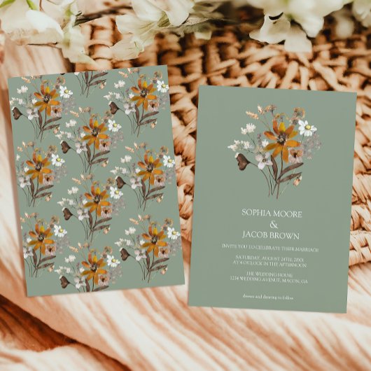 Invitation Fleur sauvage Sage Green Boho Mariage de automne