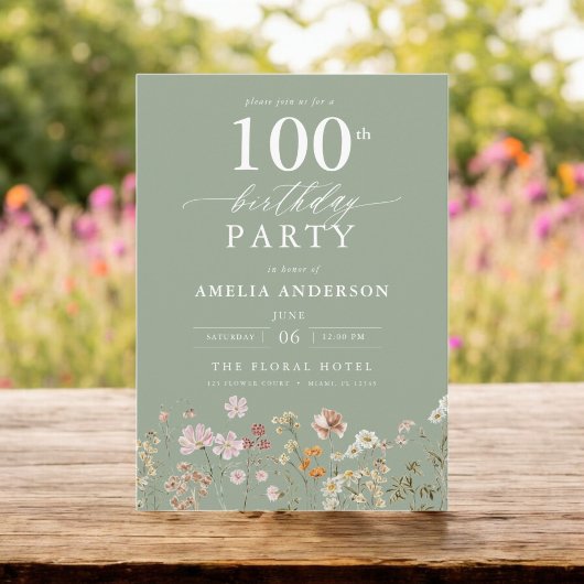 Invitation Fleur sauvage Sage Green Garden Floral 100e annive
