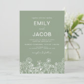 Invitation Fleur sauvage Sage Green Mariage botanique (Debout devant)