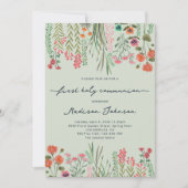 Invitation Fleur sauvage Sage Green Première Communion sainte (Devant)