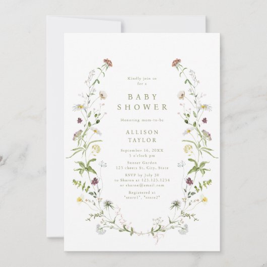 Invitation Fleur sauvage Sage Green Rustic Boho Baby shower (Devant)