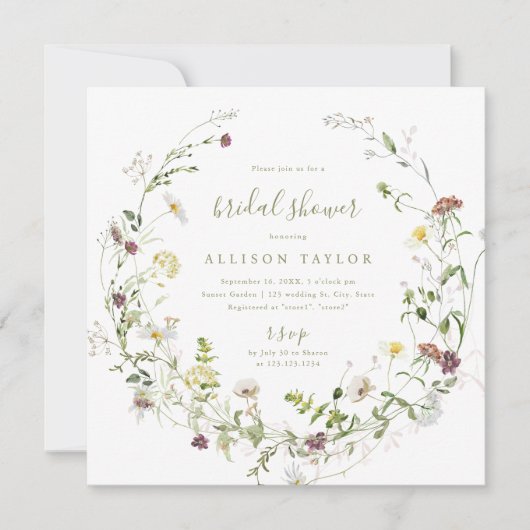 Invitation Fleur sauvage Sage Green Rustic Boho Fête des mari (Devant)