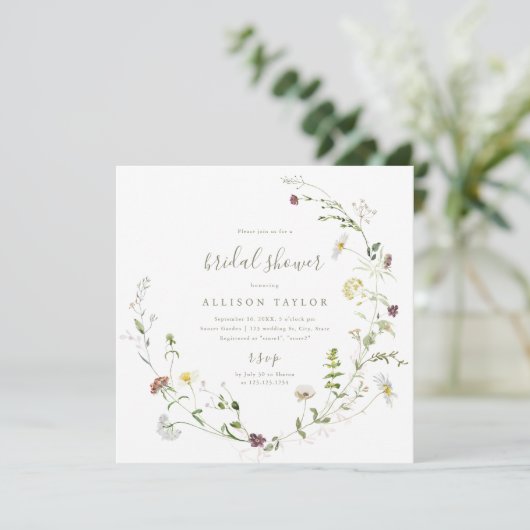 Invitation Fleur sauvage Sage Green Rustic Boho Fête des mari (Debout devant)