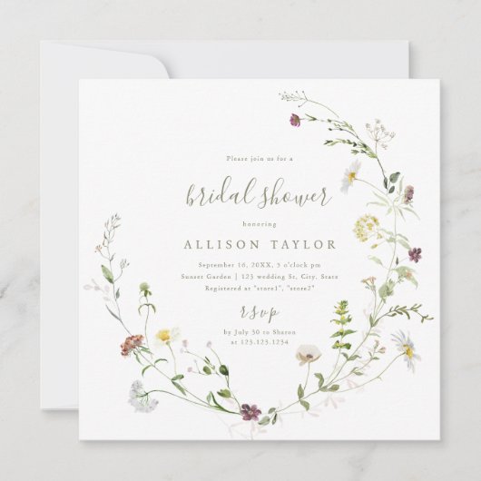 Invitation Fleur sauvage Sage Green Rustic Boho Fête des mari (Devant)