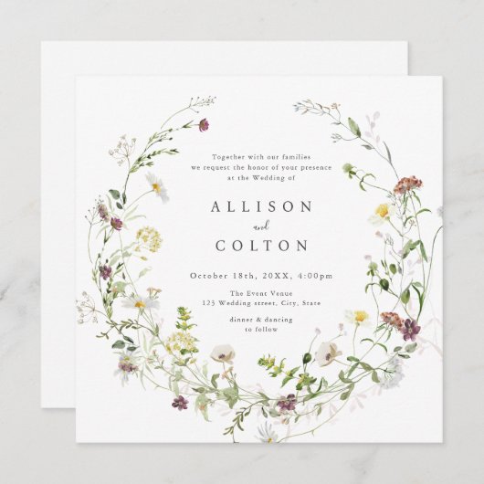 Invitation Fleur sauvage Sage Green Rustic Boho Mariage (Devant / Derrière)