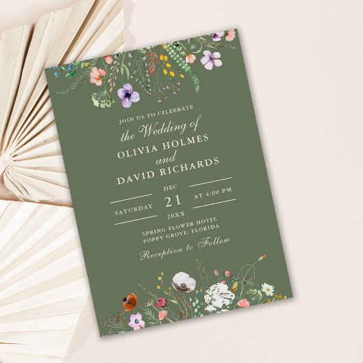 Invitation Fleur sauvage Sage vert Meadow Mariage photo perso