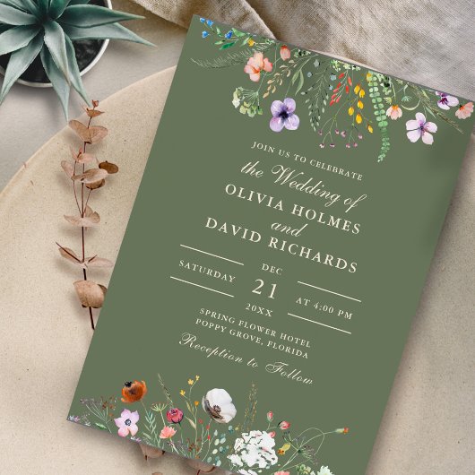 Invitation Fleur sauvage Sage vert Meadow Mariage photo perso