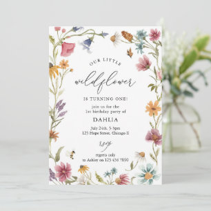 Invitation Fleur sauvage Script Floral Boho Girl 1er annivers