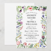 Invitation Fleur sauvage Script Mariage blanc élégant (Devant / Derrière)