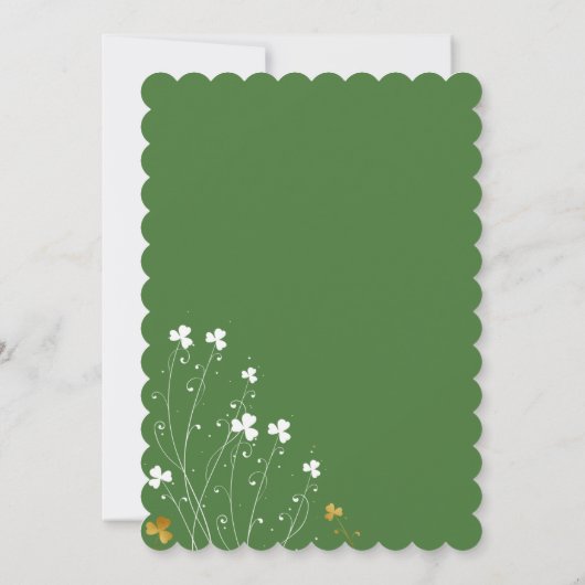Invitation Fleur sauvage shamrock Vert et Mariage or (Dos)