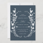 Invitation Fleur sauvage Silhouette couronne Mariage Marine b (Devant)