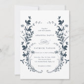Invitation Fleur sauvage Silhouette couronne Mariage Marine b (Devant)