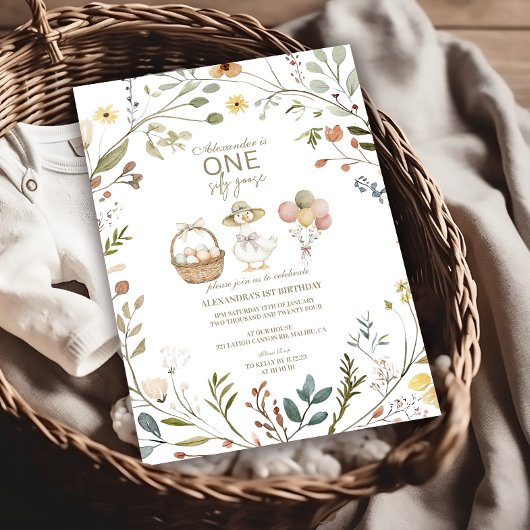 Invitation Fleur sauvage Silly Goose 1er anniversaire