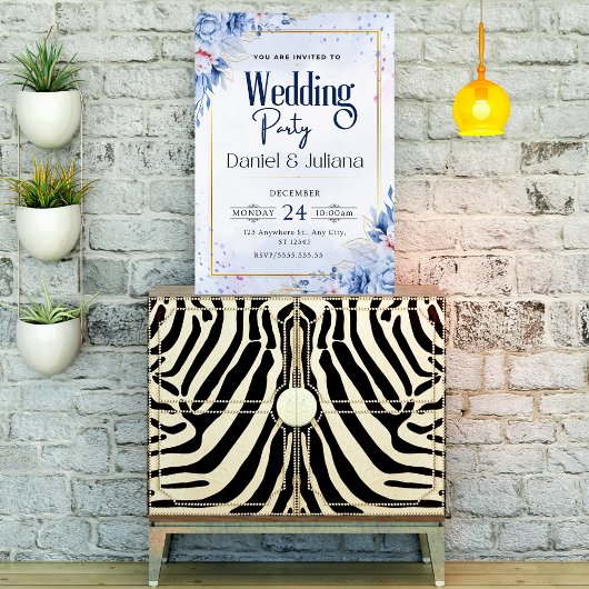 Invitation Fleur sauvage simple bleu clair moderne