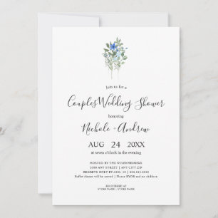 Invitation Fleur sauvage simple bleu Wedding shower Couples