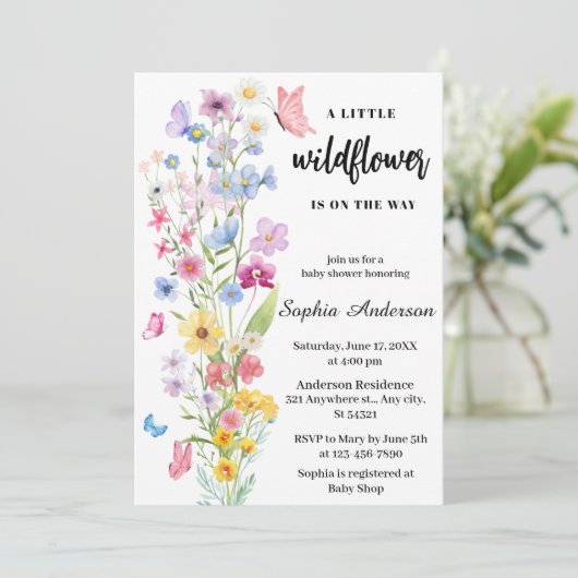 Invitation Fleur sauvage simple Boho Floral Neutral Baby show (Debout devant)