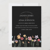 Invitation Fleur sauvage simple couleur noire Mariage floral (Devant)