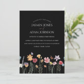 Invitation Fleur sauvage simple couleur noire Mariage floral (Debout devant)