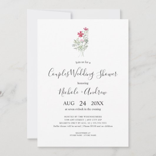 Invitation Fleur sauvage simple Couples Wedding shower (Devant)