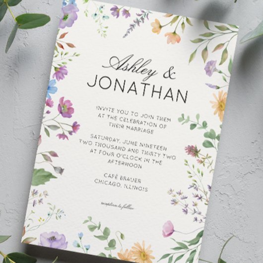 Invitation Fleur sauvage simple et intemporel Mariage blanc i
