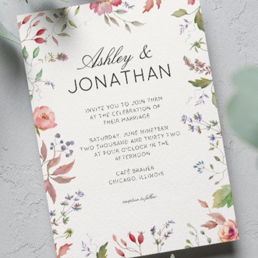 Invitation Fleur sauvage simple et intemporel Mariage blanc i