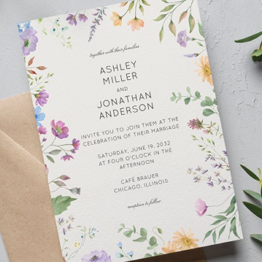 Invitation Fleur sauvage simple et intemporel Mariage d'albât