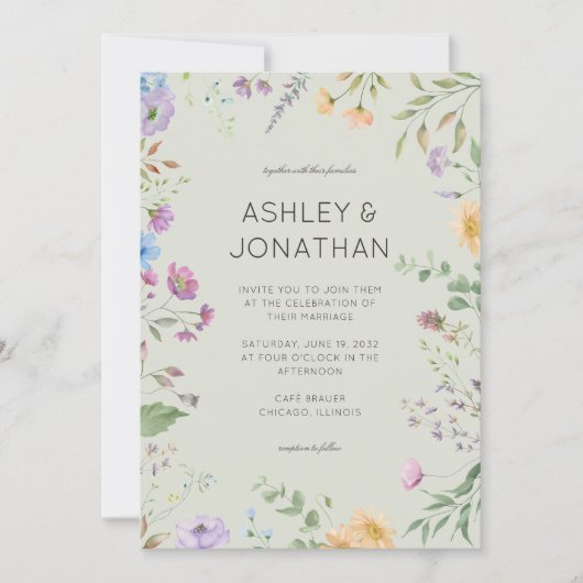 Invitation Fleur sauvage simple et intemporel Sage Mariage ve (Devant)