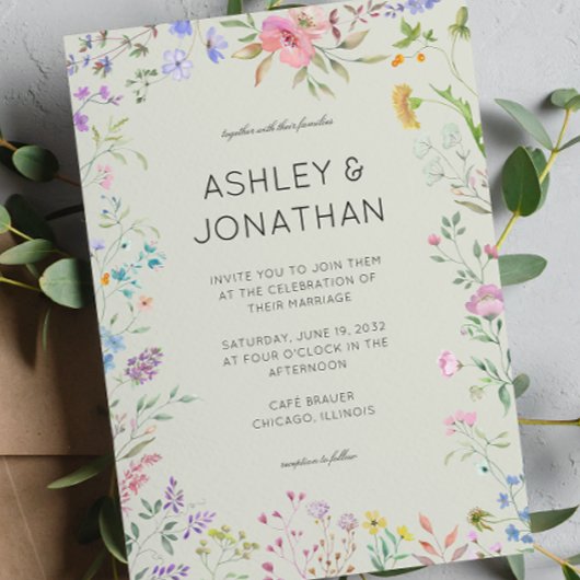 Invitation Fleur sauvage simple et intemporel Sage Mariage ve