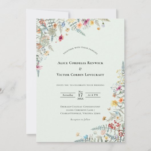 Invitation Fleur sauvage simple Fern Mint Green Mariage Photo (Devant)