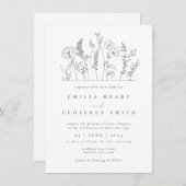 Invitation Fleur sauvage simple Garden Lineart Mariage (Devant / Derrière)