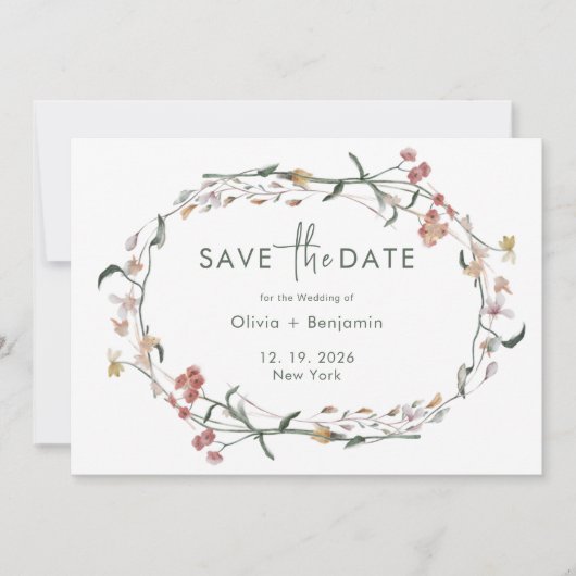 Invitation Fleur sauvage Simple Nimal Wedding Enregistrer La  (Devant)