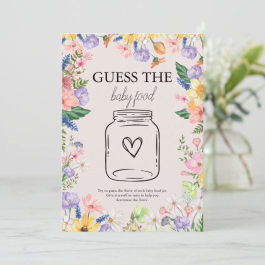 Invitation Fleur sauvage Spring Guess the Baby Food Game Card (Debout devant)