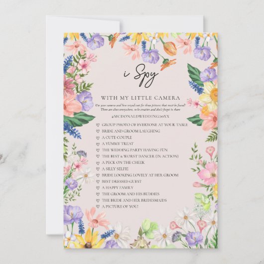 Invitation Fleur sauvage Spring I Spy Mariage Game Card (Devant)