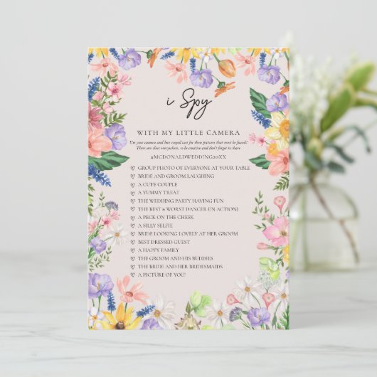 Invitation Fleur sauvage Spring I Spy Mariage Game Card (Debout devant)