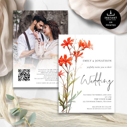 Invitation Fleur sauvage superposition photo QR Code Script M