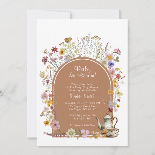 Invitation Fleur sauvage Tea Party Baby in Bloom Baby shower (Devant)