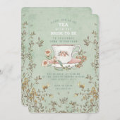 Invitation Fleur sauvage Tea Party Sage Green Fête des mariée (Devant / Derrière)