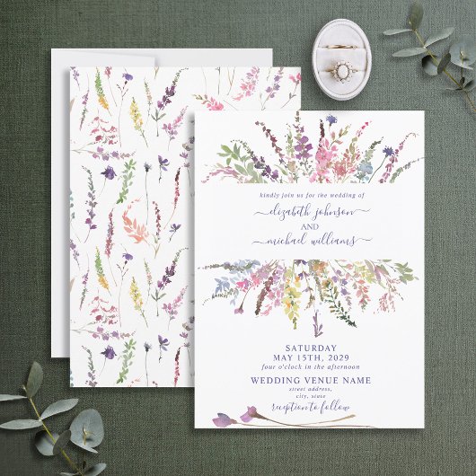 Invitation Fleur sauvage tendance Aquarelle Floral Mariage