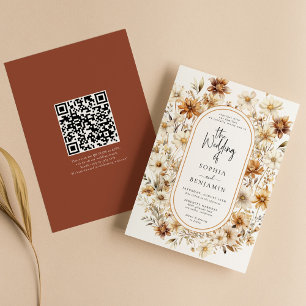 Invitation Fleur sauvage Terracotta Floral Boho Mariage QR Co