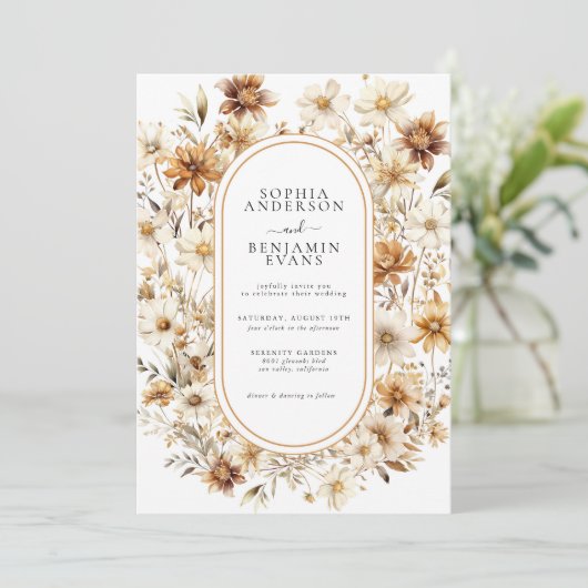 Invitation Fleur sauvage Terracotta Floral Mariage QR Code (Debout devant)