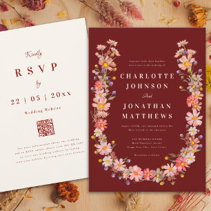 Invitation Fleur sauvage Terracotta Mariage de automne beige