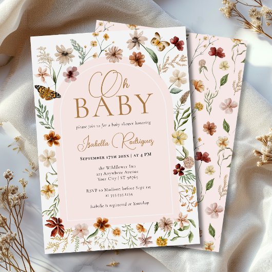 Invitation Fleur sauvage thème Baby shower fille