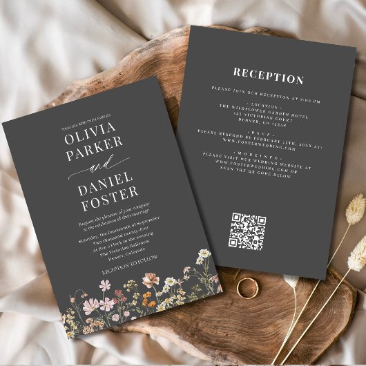 Invitation Fleur sauvage tout en un Boho QR Code Mariage